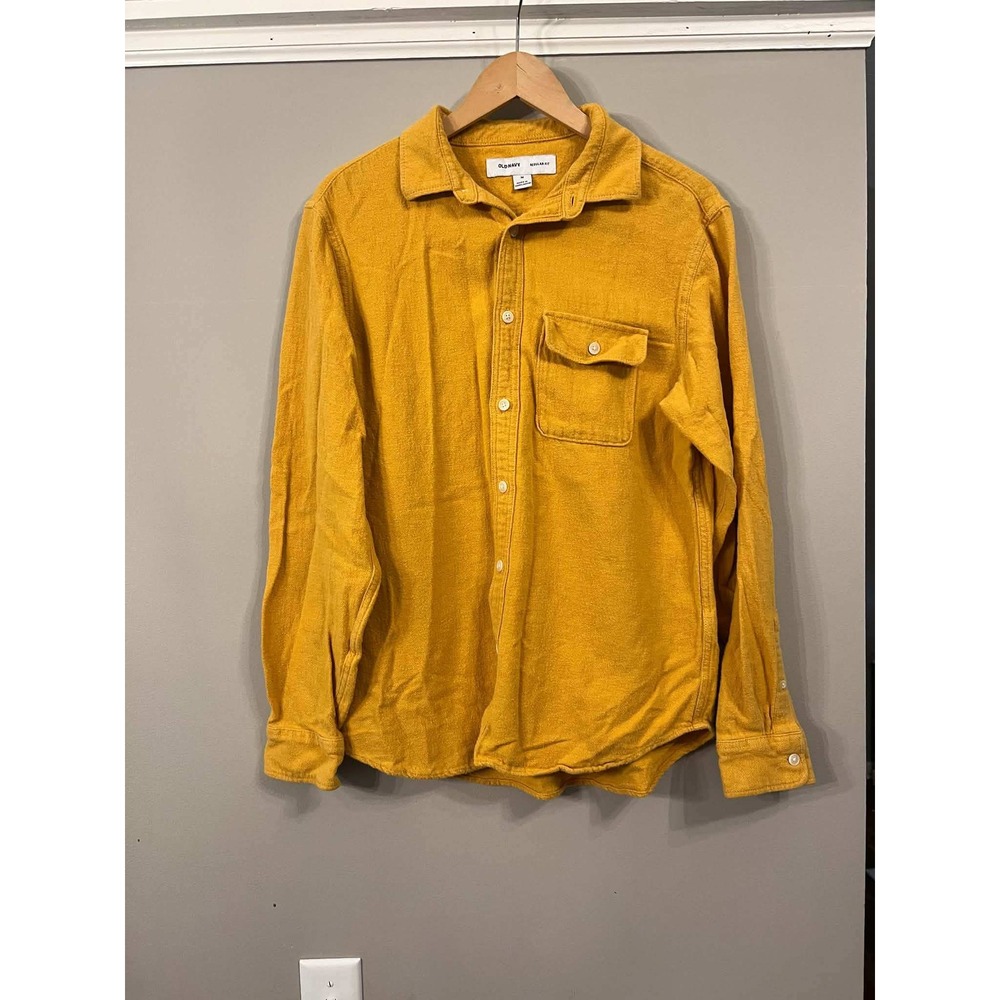 Old Navy Mens Regular Fit Flannel Button Down Shirt Mustard Yellow Medium